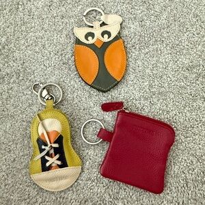 Bundle of three leather keychains Owl Sneaker coin pouch Keychain Set